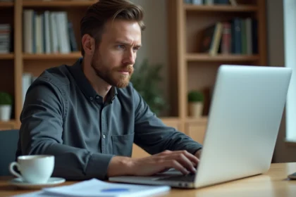 Homme analysant un calculateur de rentabilité sur ordinateur portable pour un achat immobilier en 2026