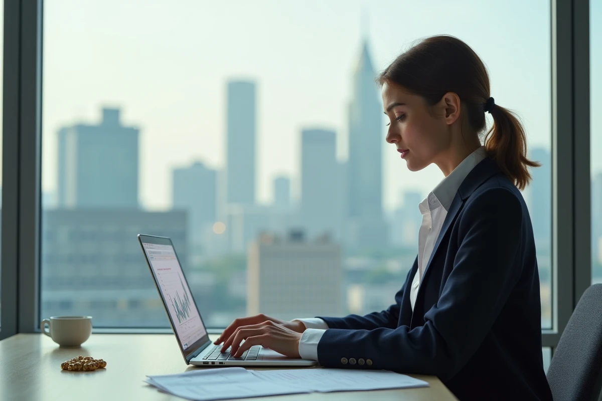 Jeune femme analysant les prix du laiton sur son ordinateur