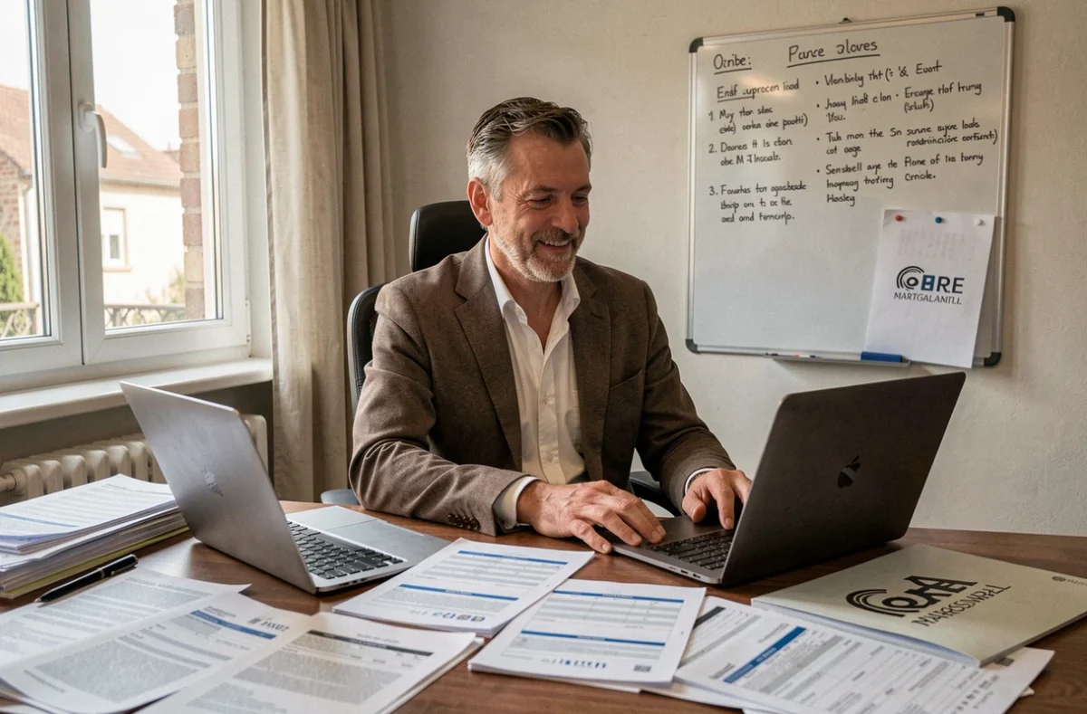 Courtier indépendant BJ Courtage dans l'Eure travaillant sur des dossiers de crédit immobilier dans son bureau