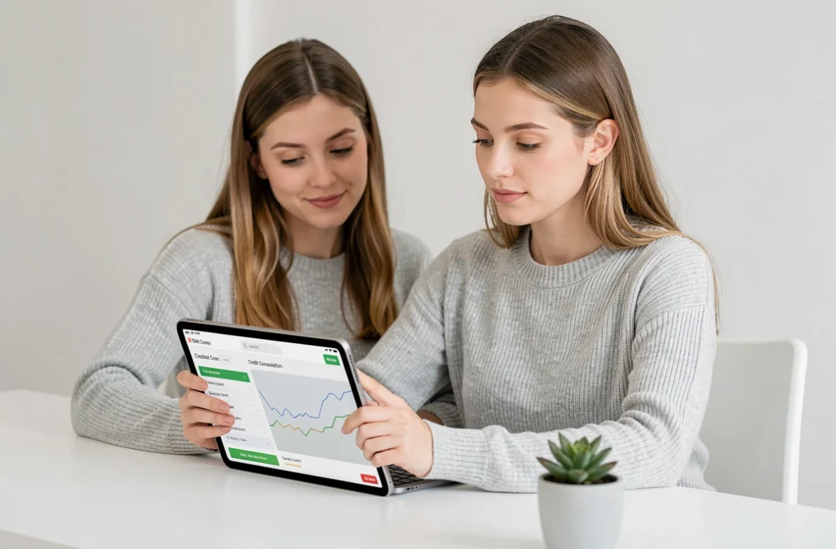 Une utilisatrice consulte la plateforme en ligne BoursedesCrédits pour un rachat de crédit depuis chez elle