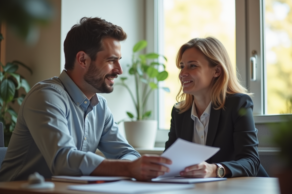 Conseiller assurance expliquant details de pret immobilier