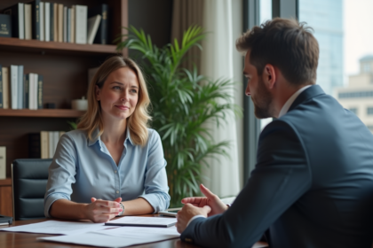 Femme d'âge moyen et conseiller financier en réunion