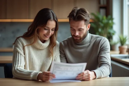 Couple en train de consulter un relevé bancaire ensemble