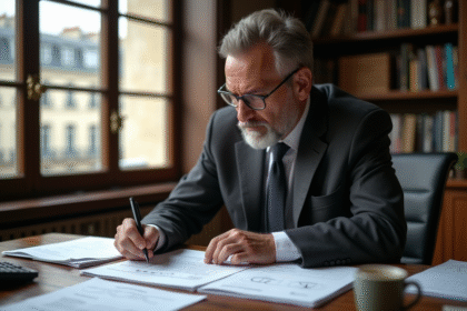 Économiste français analysant un graphique dans son bureau parisien