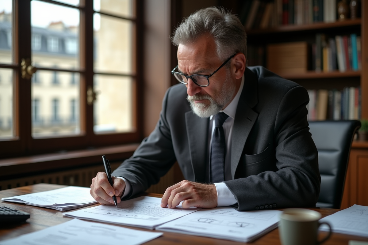 Économiste français analysant un graphique dans son bureau parisien