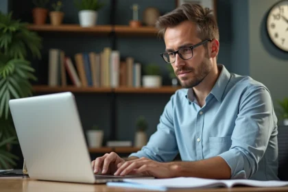 Professeur homme en bureau moderne pour article sur salaire