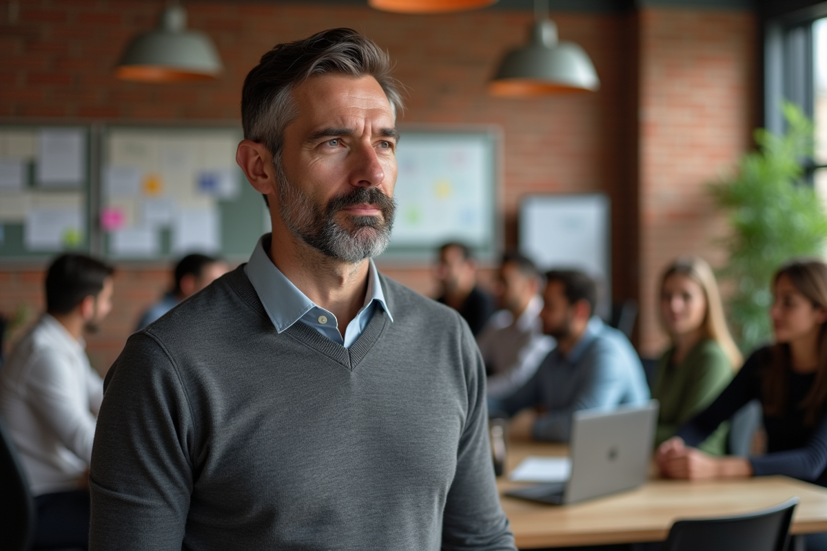 Homme entrepreneur en discussion avec une équipe créative