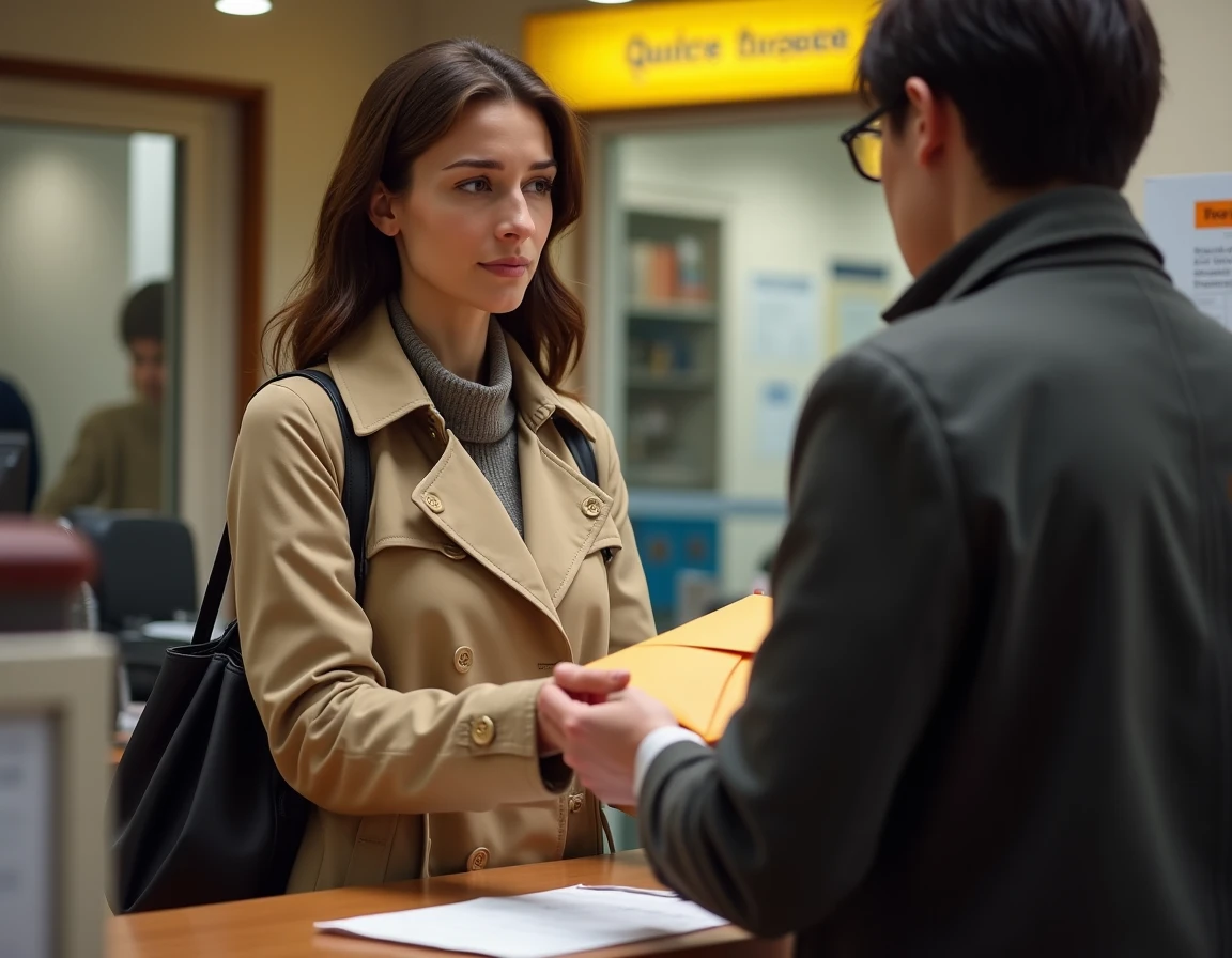 Femme envoyant une lettre recommandée de résiliation d'assurance Chubb à la poste
