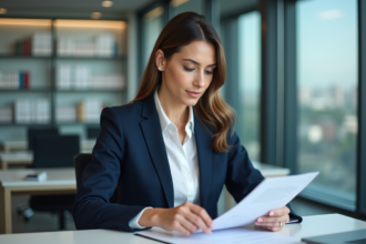 Femme d'affaires en réunion dans un bureau moderne