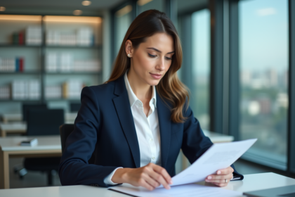Femme d'affaires en réunion dans un bureau moderne