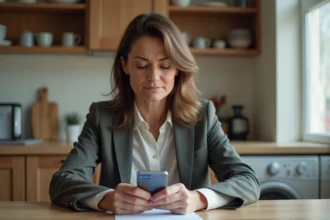 Femme d affaires tenant carte bancaire et smartphone