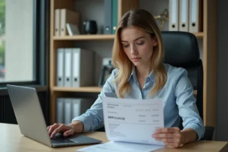 Femme professionnelle saisissant des chiffres sur un ordinateur