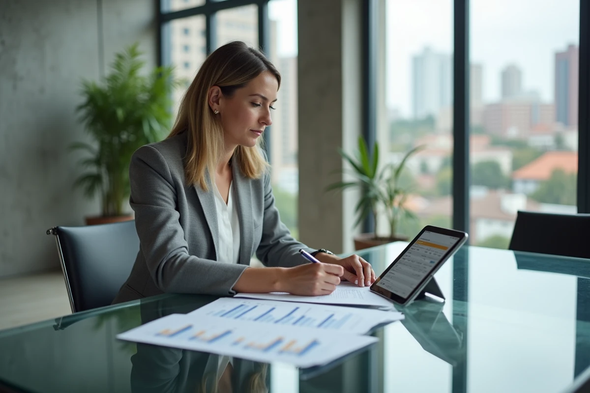 Femme professionnelle évaluant un outil de calcul de rentabilité pour un investissement en 2026