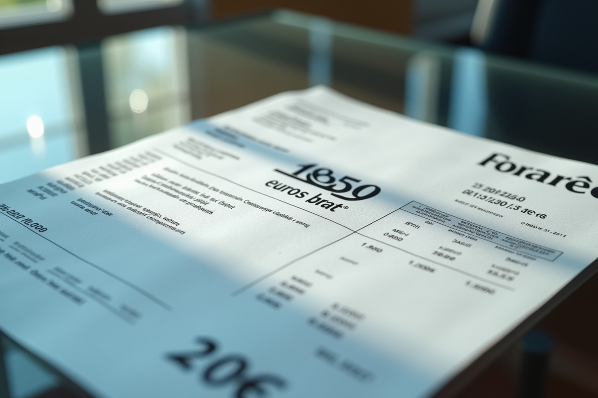 Fiche de paie avec 1850 euros brut en évidence sur une table