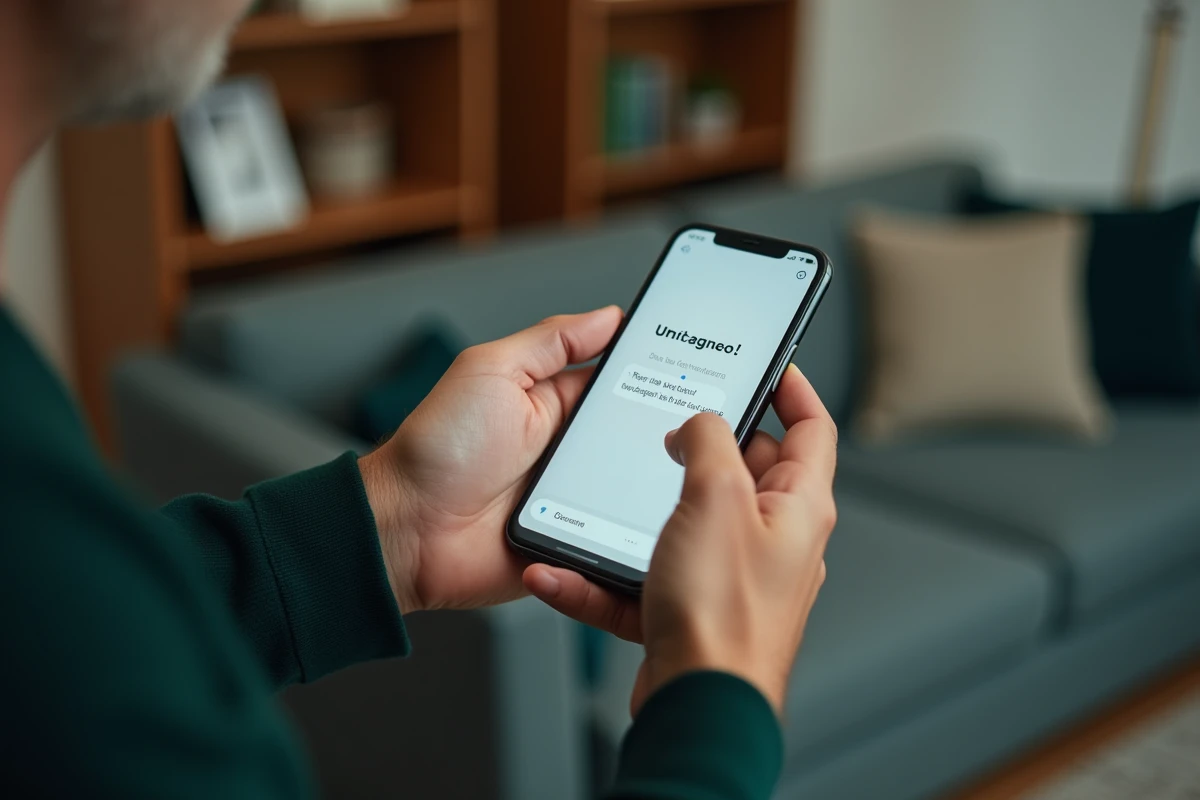 Gros plan d'une main tenant un smartphone affichant une notification de versement bancaire
