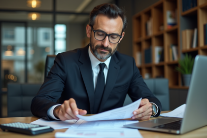 Homme d'affaires en costume dans un bureau moderne