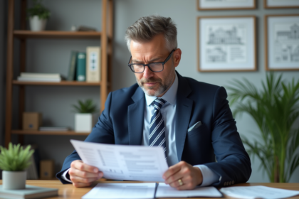Homme d'affaires en costume dans un bureau moderne