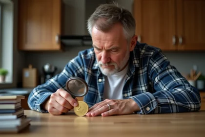 Homme concentré examinant une pièce JO 2026