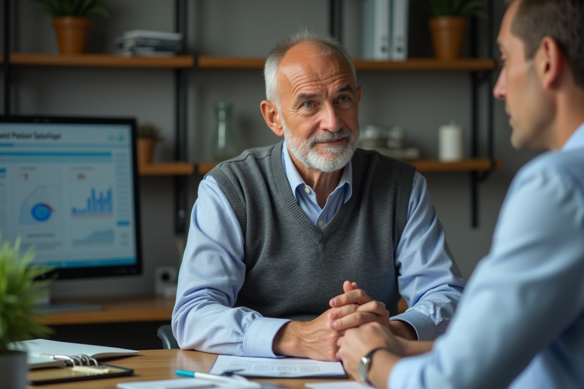 Homme en conseil pension dans un bureau organisé