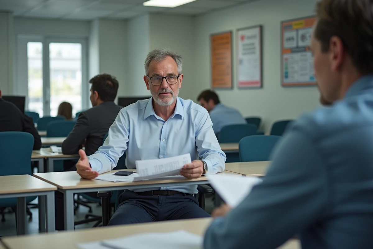 Homme en demande d emploi discutant avec un conseiller