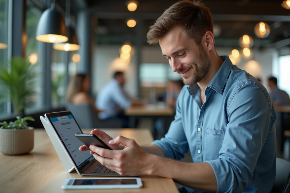 Homme travaillant dans un espace coworking moderne