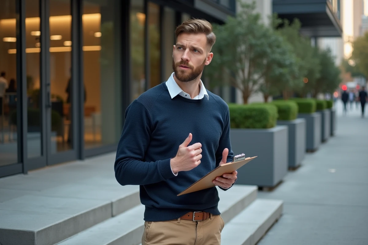 Homme en tenue décontractée dans un environnement urbain