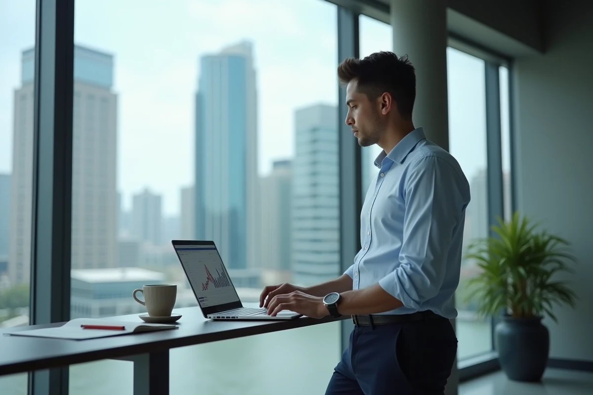 Jeune homme regardant un plan financier sur son ordinateur