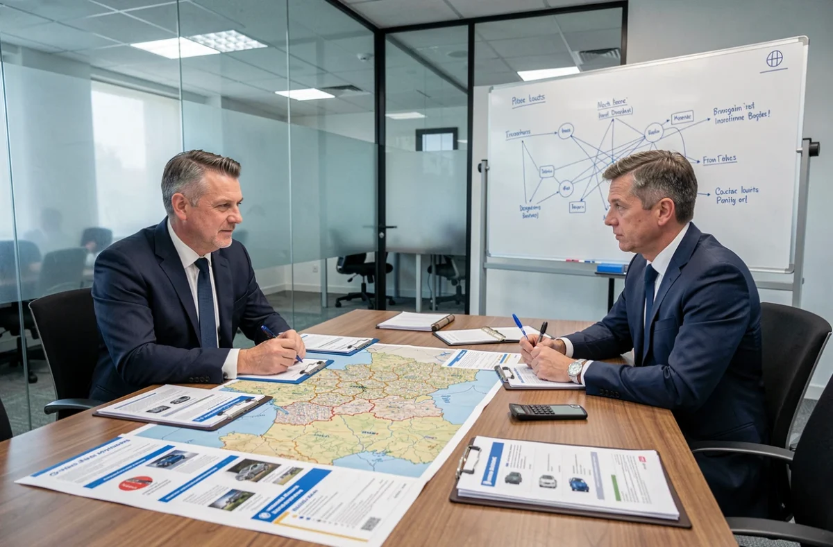 Courtiers du réseau Netvox Assurances Nord en réunion avec des dossiers d'assurance auto