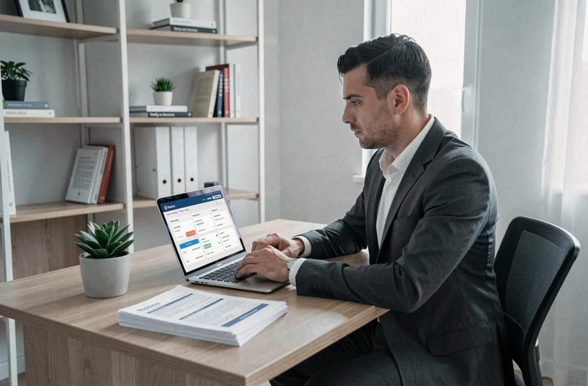 Courtier numérique de PCS Assuré travaillant sur une plateforme d'assurance en ligne