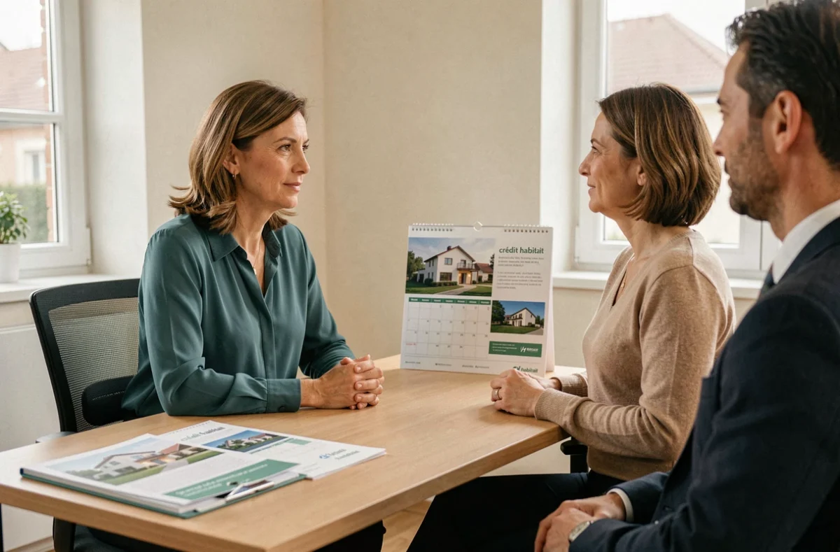 Spécialiste Prêt en Main Évreux conseillant un couple sur leur crédit habitat lors d'un rendez-vous personnalisé