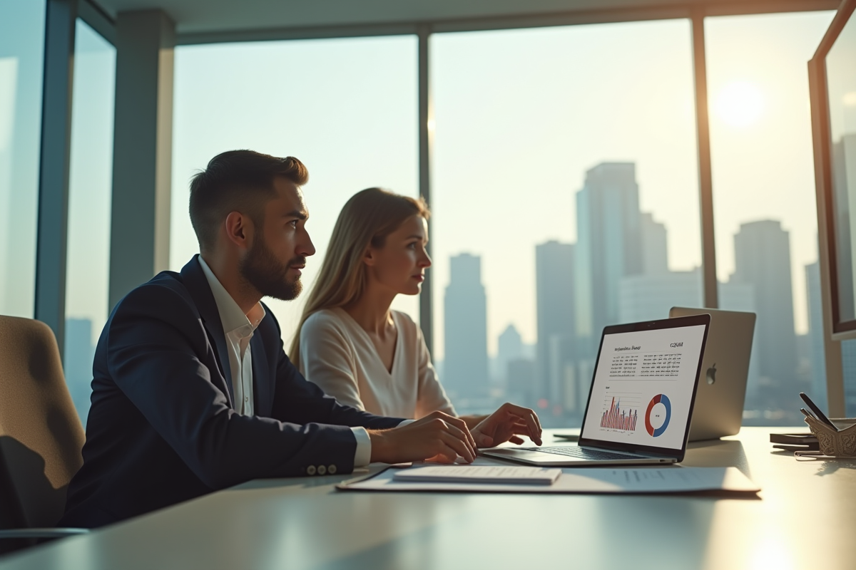 Homme et femme professionnels analysant des graphiques financiers