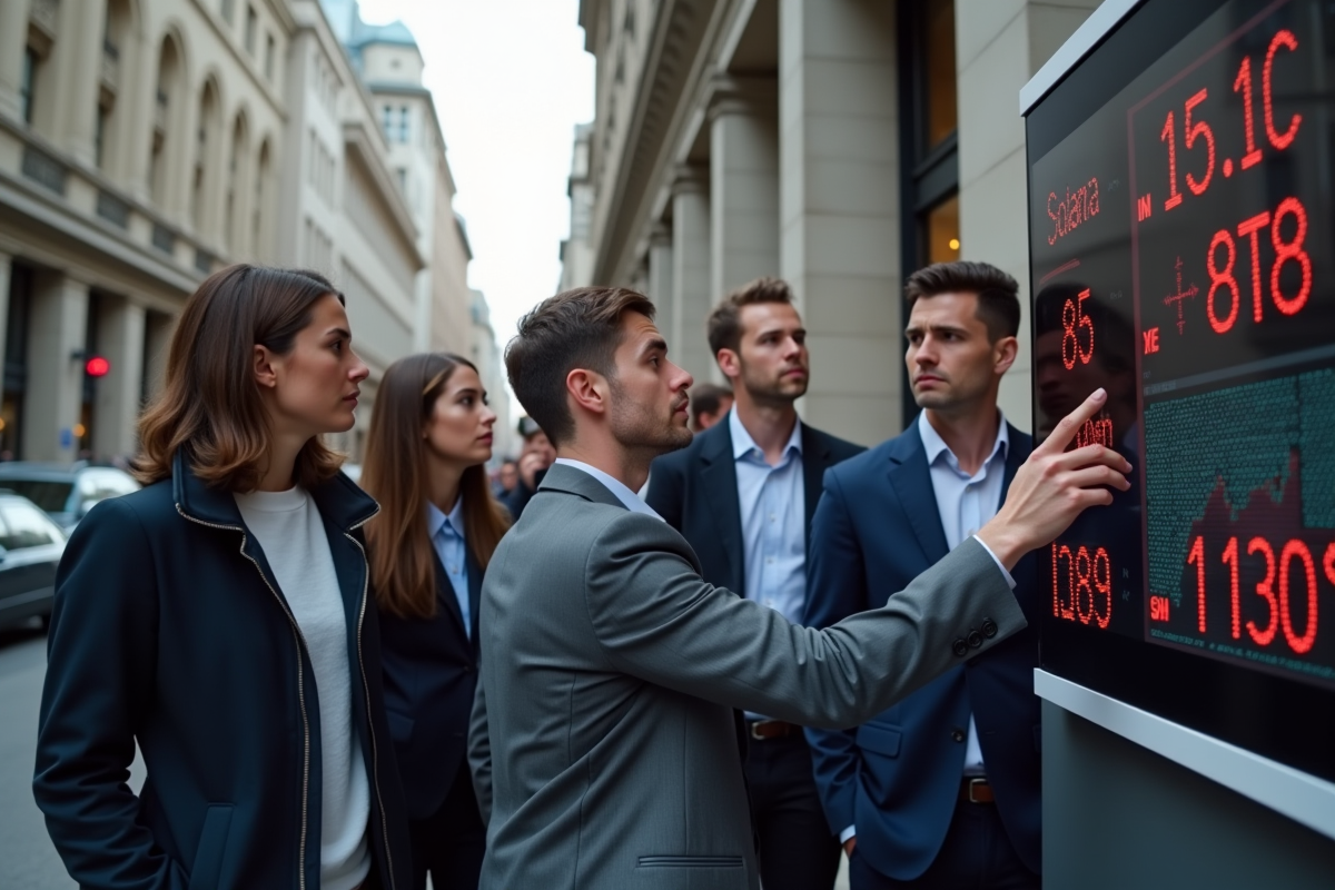 Groupe de professionnels observant le marché en extérieur