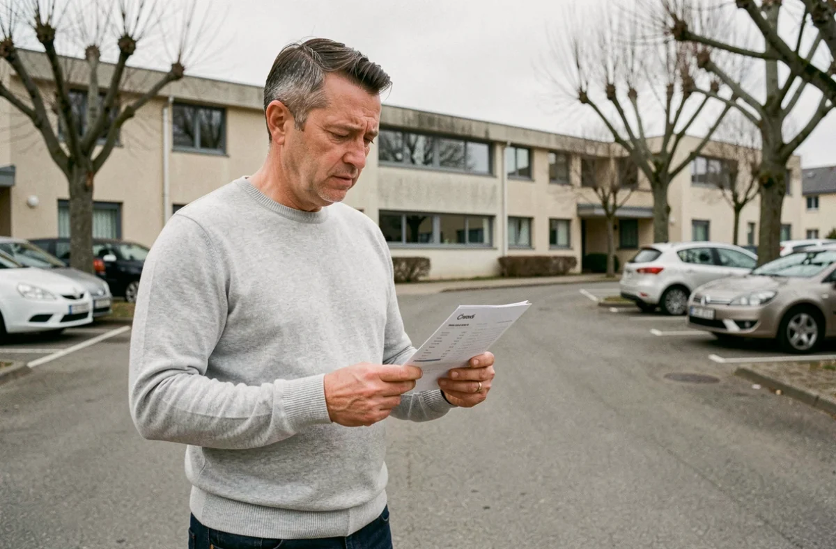 Ouvrier français consultant sa fiche de paie devant une entreprise en zone industrielle, perspective salaire 2026