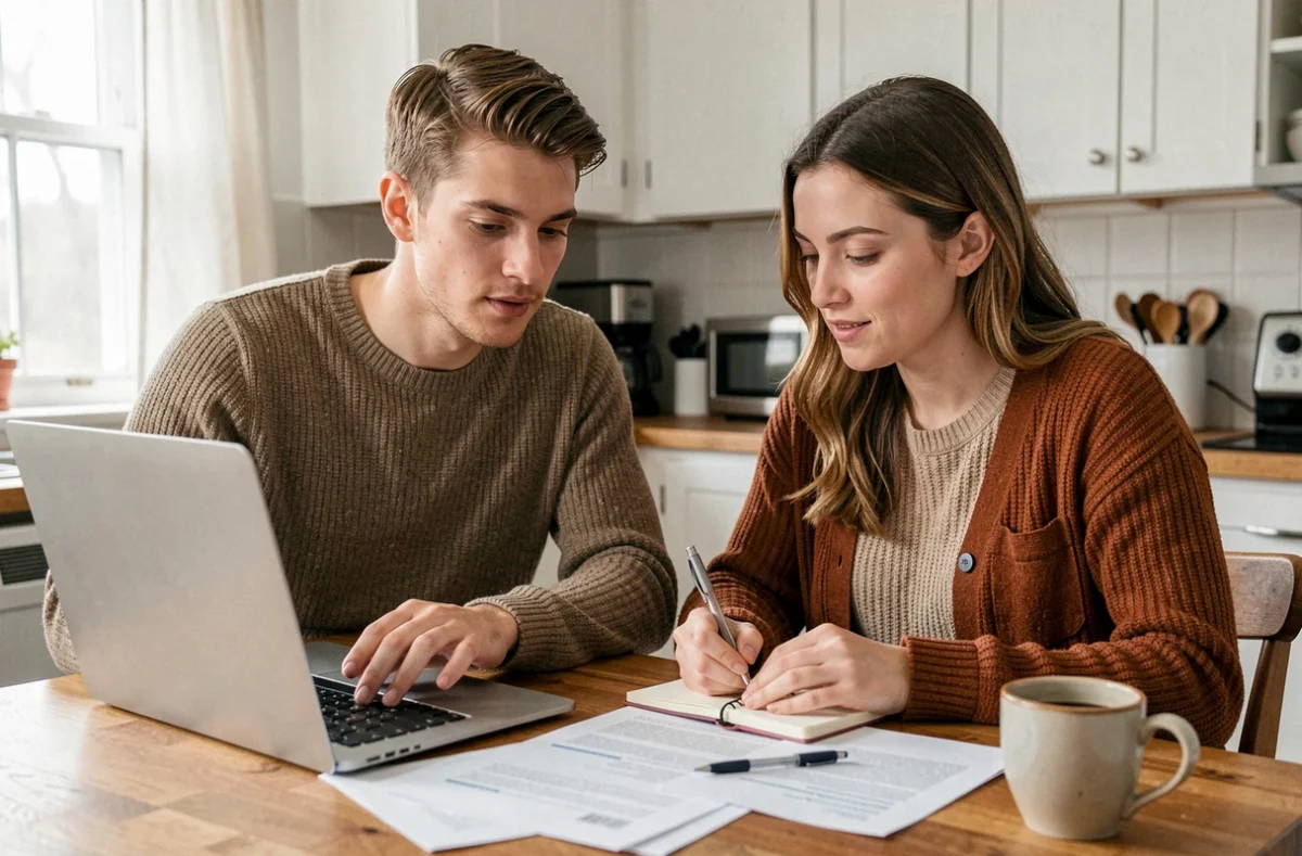 Couple consultant les documents de leur mutuelle santé pour comprendre le fonctionnement du tiers payant