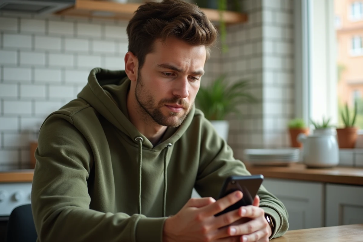 Jeune homme consultant l'historique de ses virements sur l'application mobile de La Banque Postale