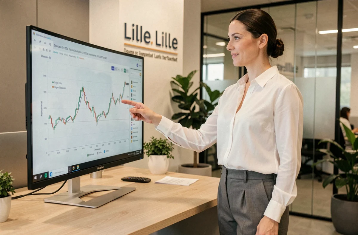 Une conseillère Ymanci présente une simulation de rachat de crédit dans son agence de Lille